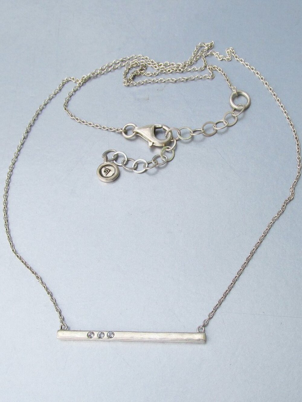 SILPADA Sterling Silver DOTTED LINE Cubic Zirconia CZ Bar Pendant Necklace N3232